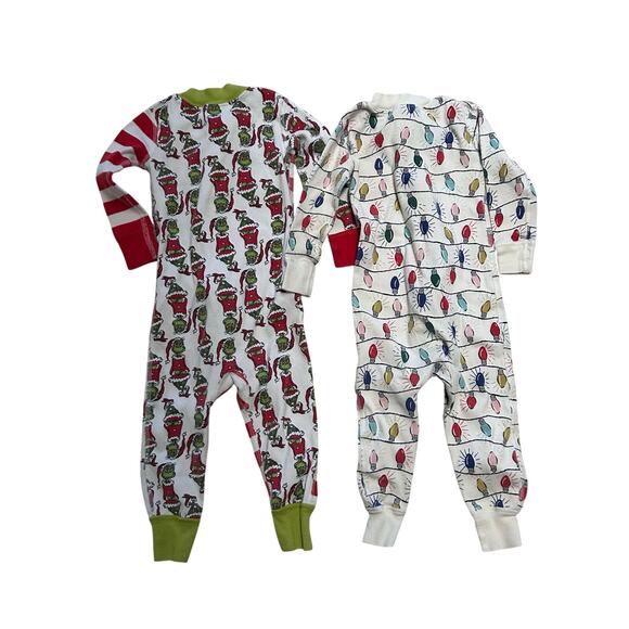 Hanna Andersson Set of 2 Christmas One Piece Zip Up Pajamas 18-24 Months - Picture 2 of 6